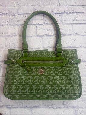 Izod Green Patterned Shoulder Tote with Gold Accent